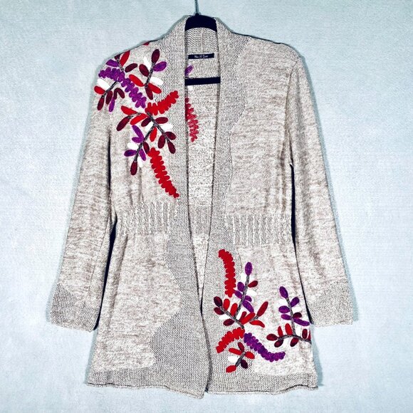 Nic Zoe Sweater Womens S Beige Floral Embroidered Open Cardigan Cottage - Picture 1 of 12